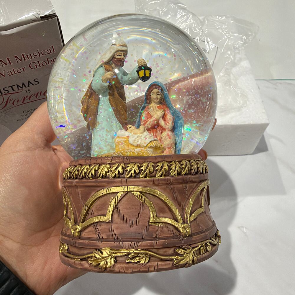 5.5 inch Christmas is Forever, Holy Family Musical Water Snow Globe, New in box